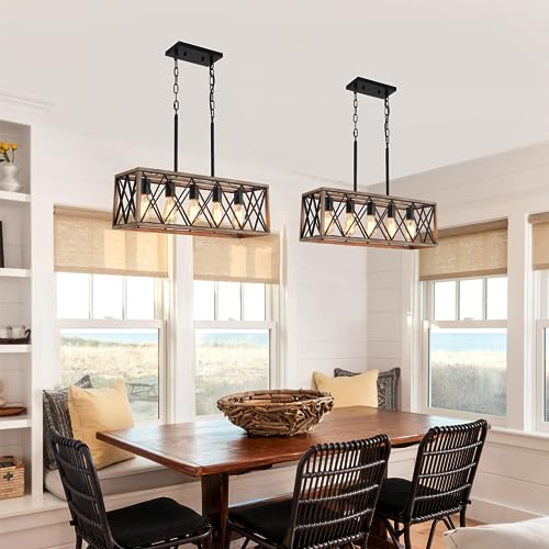 Keesfu 5-Light Dining Room Light Fixture, Farmhouse Kitchen Island Lighting,Adjustable Height Pendant Light thumb #4