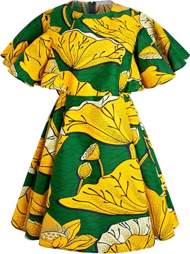 Image of Womens African Vintage Ruffle Trim Sleeve Ankara Tunic Swing Dress