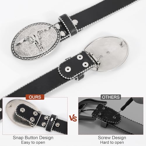 Punk & Cowboy Belts for Men & Women, PU Leather Western Punk Rock Belt with Western Bull Buckle3