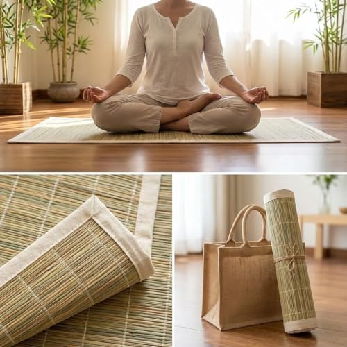 Image of MAMAJI Handmade Darbha (Kusha) Grass Meditation & Pooja Mat | Traditional Puja Aasan for Mandir, Japa, Yoga Sitting | Foldable, Breathable, Eco-Friendly (1)