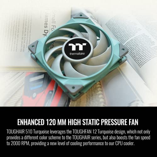 Image of Thermaltake TOUGHAIR 510 180W TDP Cooler Turquoise Edition, Intel /AMD Socket (LGA 1700 /1200), Dual 120mm 2000RPM High Static Pressure PWM Fan with High Performance Copper Heat Pipes CL-P075-AL12TQ-A