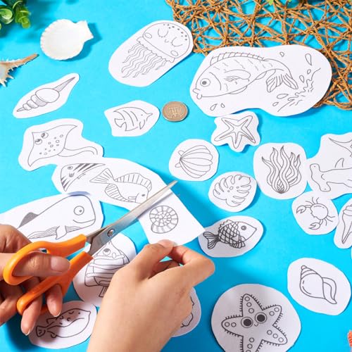 Image of Magibeads 64 Patterns Sea Animal Fish Water Soluble Embroidery Patterns Jellyfish Koi Shell Conch Summer Ocean Beach Theme Stick and Stitch Embroidery Paper Wash Away for Beginners Starter