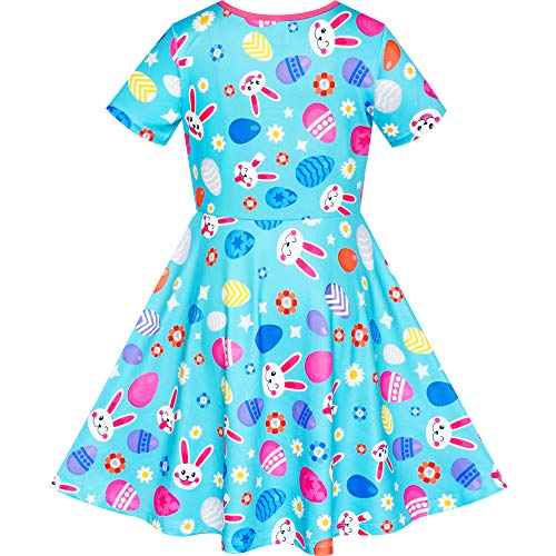 Image of Sunny Fashion Girls Dress Easter Bunny Ears Headband Egg Hunt Size 3-8