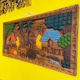  Generico Panneau décoratif paysage naturel oriental tableau relief tête bois