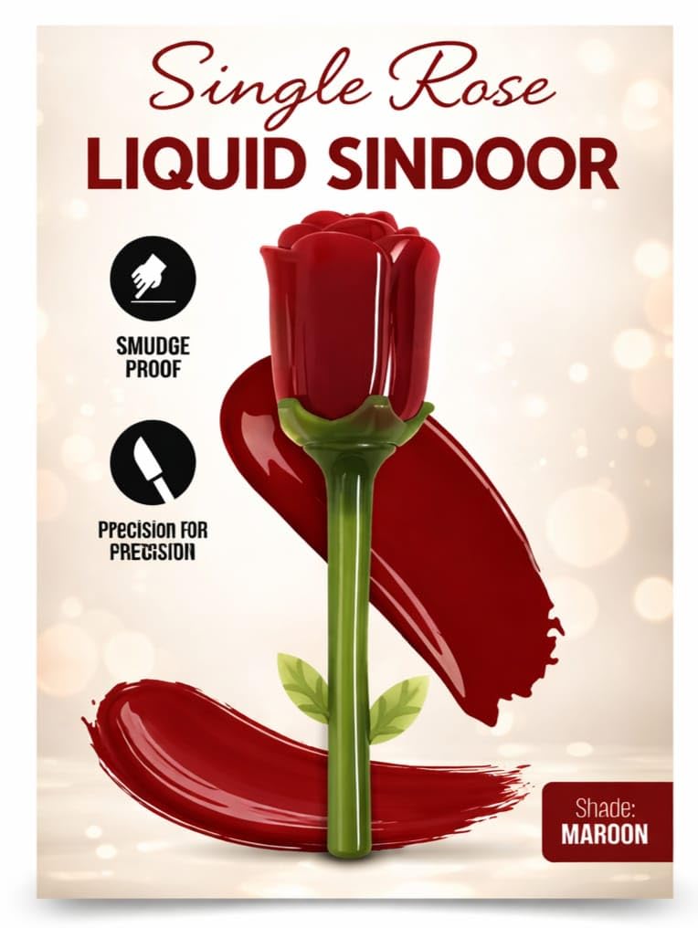 Rose Liquid Sindoor, Maroon Shade, Smudge Proof, Sponge Tip for Precision Application-image-7