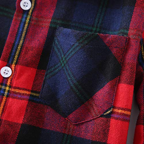 Boys Girls Plaid Shirts Long Sleeve Button Down Flannel Dress Shirts 2T - 8T4