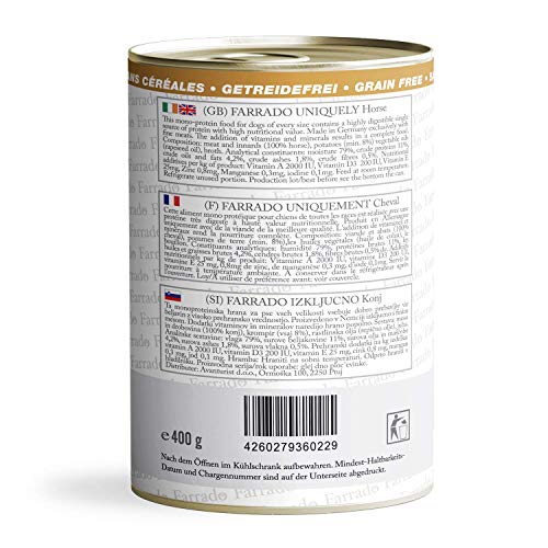 Farrado I Premium Nassfutter getreidefrei für Ihren Hund – Pferd 8x400g I hypoallergenes Hundefutter für alle ausgewachsenen Rassen
