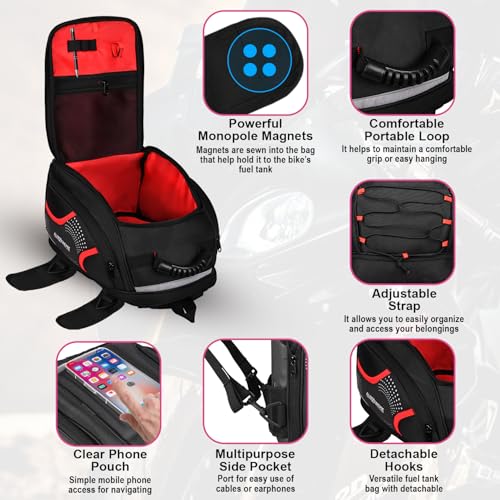 Image of Allextreme Magnetic Tank Bag for Bike | Universal Fit Expandable Motorcycle Storage with Rain Cover, Shoulder Strap & Multi-Pocket Design | Travel Gear for Touring, Camping & Commute (21L, Black)