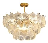 HYHDDM Lámpara de araña bohemia con diseño de conchas marinas: colgante de cristal escalonado E14 con lámpara de techo costera dorada for comedor y sala de estar.(9 Lights - 23.6")