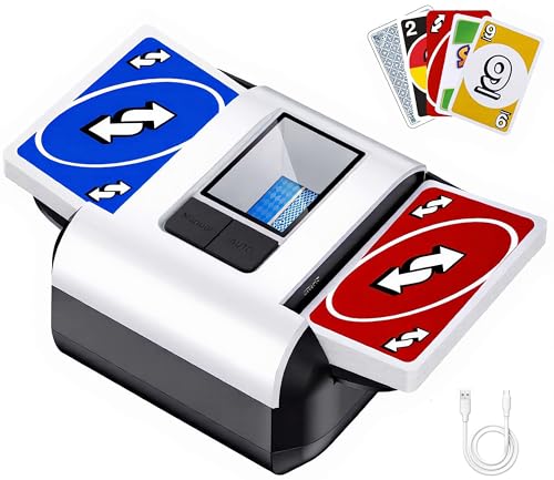 OUFUYU Barajador de Cartas Automático, Mezclador automático de Tarjetas Recargable para 1-2 Barajas - Modo Auto/Manual Silencioso para Póker, UNO, Blackjack, Skip-BO, Bridge