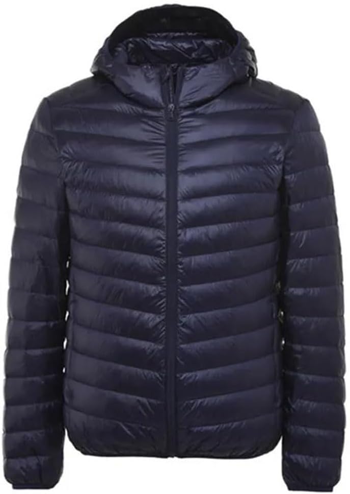 Mens Solid Color Warm Casual Hooded White Duck Down Thin Light Jacket Coats