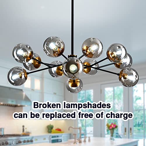 Image of 12-Light Glass Chandelier,Large Sputnik Chandeliers for High Ceilings, Rustic Ceiling Lighting Fixture Pendent Light for Kitchen Dining Room Living Room Bedroom Office (Black).