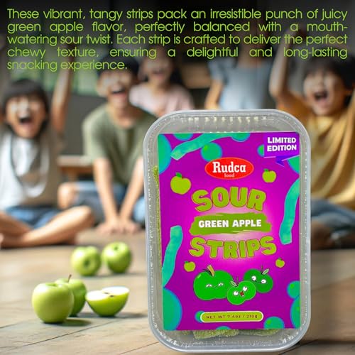 Rudca Food Limited Edition Sour Green Apple Strips - Apple Flavored Sour Candy - Chewy Belts 7.40 oz (Pack of 1) - Thumbnail 5