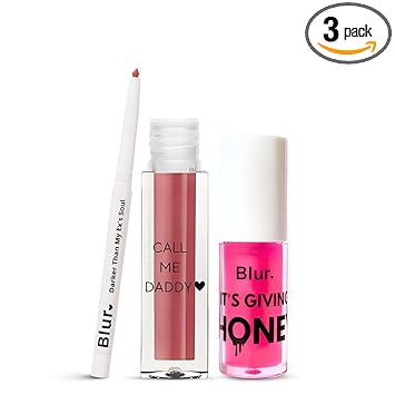 Blur India PERFECT Nude Pink Lip Kit | Liquid Lipstick, Lip Oil, Lip Liner | Hydrating, Long-Lasting, Vegan Formula | Super-Moisturizing & Pigmented AF