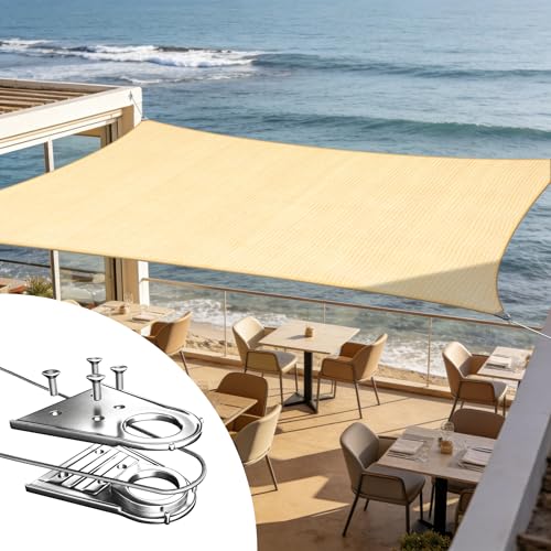 ShadeMart Heavy Duty 20' x 24' Beige Sun Shade Rectangle Shade Sail, Super Ring Canopy Awning Shades...