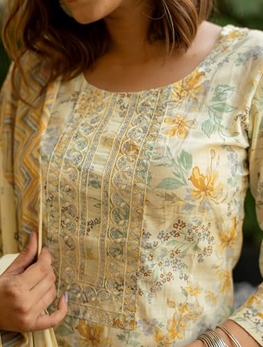 Image of MIRCHI FASHION Pure Cotton Floral Kurta Set for Women with Dupatta & Pant | 3 Piece Straight Fit Ethnic Outfit | Breathable Summer Salwar Suit