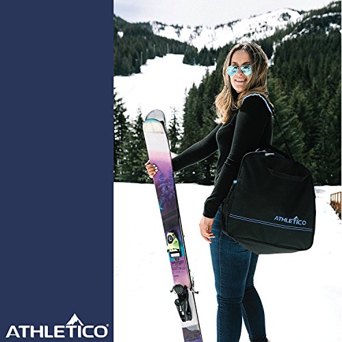 Athletico Padded Two-Piece Ski And Boot Bag Combo | Store & Transport Skis Up To 200 Cm And Boots Up To Size 13 | Includes 1 Padded Ski Bag & 1 Padded Ski Boot Bag (Black With Blue Trim (Padded)) #TOP6