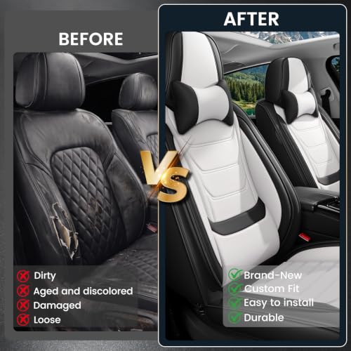 Image of Car Seat Covers Custom Fit Kia Telluride 2020-2026, Waterproof Nappa Leather Car Seat Protector, Breathable Car Seat Cushion, Seat Covers for Car(2 Seats Luxury /Black&White)