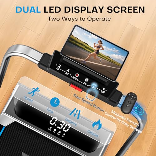 Image of 5 in 1 Foldable Treadmill, 7.5 MPH Treadmills for Home with App Compatible, Treadmill with 10% Incline, 3.0HP Brushless Drive, Remote Control and LED Display, 12 HIIT Programs, 400 LBS Capacity