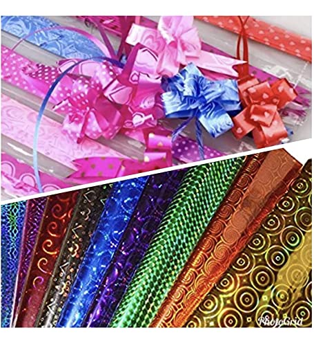 Nippy Mettalic Packing Paper Gift Pack Wrapper 25 Sheets(5Colour X 5Each) With Free 20 Flower Bows&Free 50 Gift Sticker For Christmas,Diwali,Birthday,Multicolor