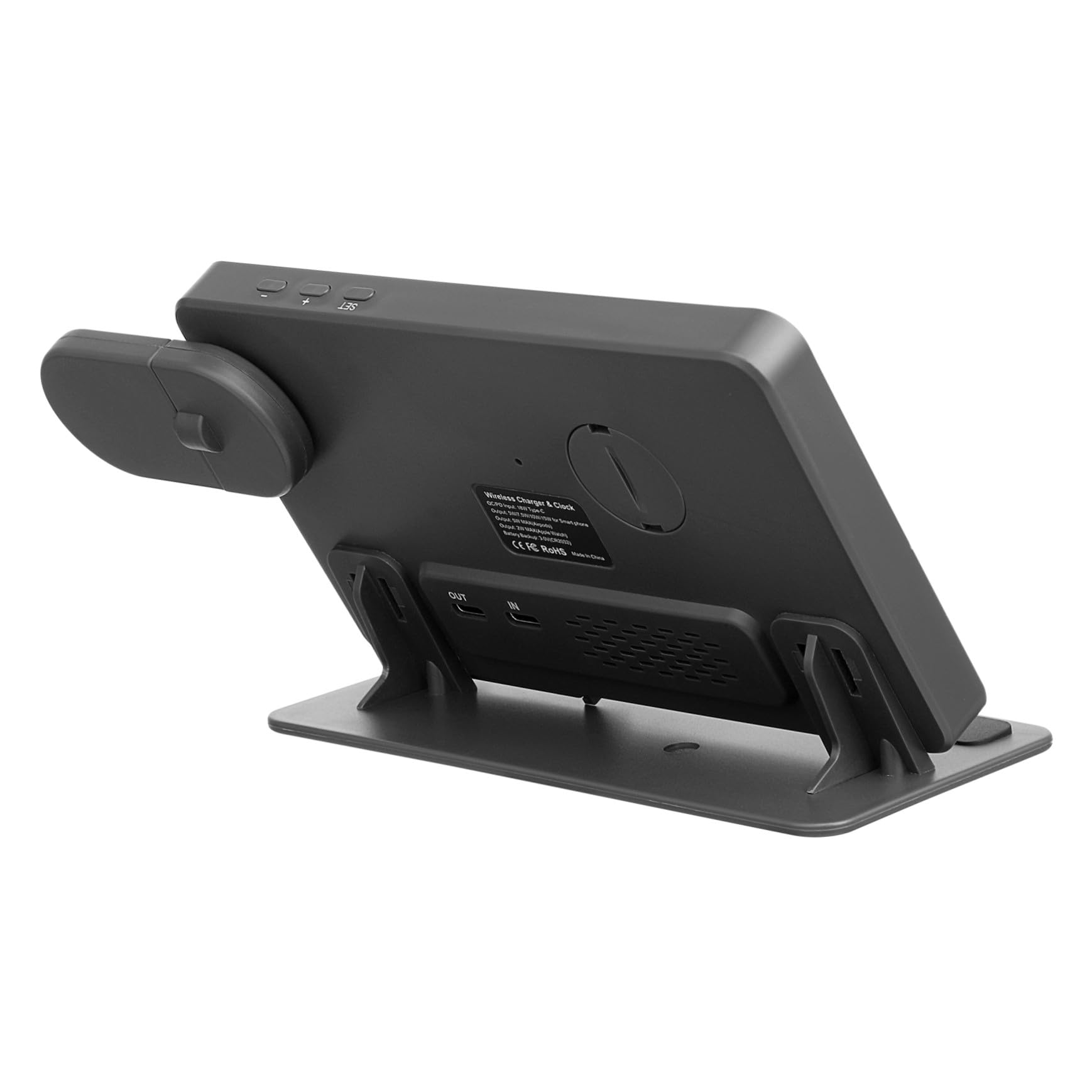 Station de Charge sans Fil Multifonction avec Réveil Numérique LED et Affichage Température Support Rapide Compatible pour Téléphone Montre Connectée et Écouteurs Bureau et Maison