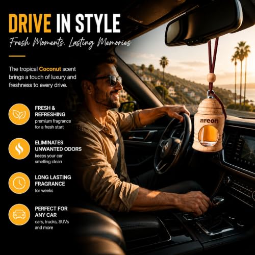 Image of AREON Fresco Premium Hanging Car Air Freshener, Coconut, Pack of 1