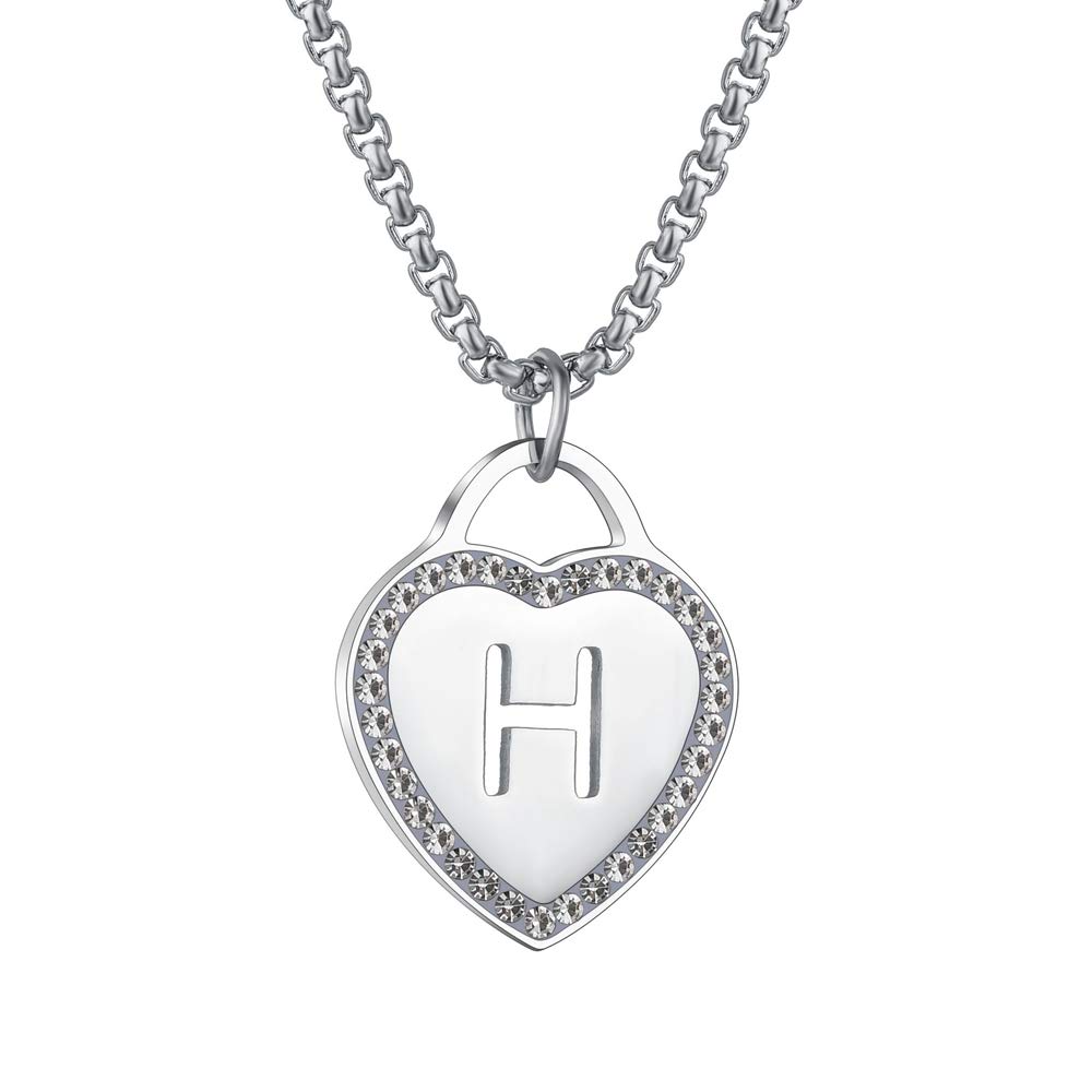 CALIS Women's Silver Initial Necklace Stainless Steel Love Heart Tiny Letter Necklace Personalized Name Jewelry for Girlfriend Gift 26 Alphabet