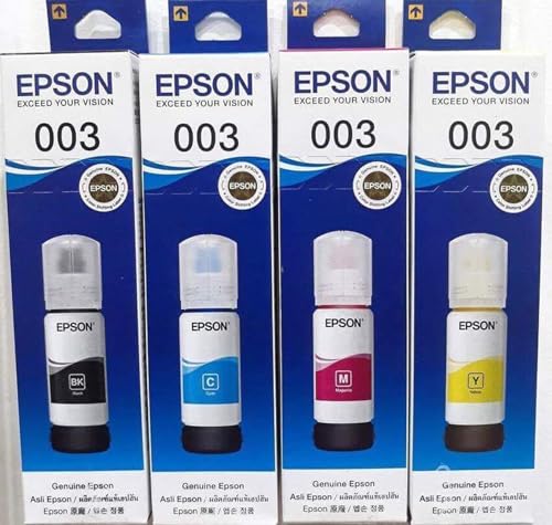 Epson 003 Ink Original Black, Cyan, Yellow, Magenta Ink Bottles - Compatible with Printer L3110, L3150, L3250, L3252 L3115, L3116, L3101, L3210, L3215, L3216, L3151, L3152, L3156, L5190 Printers