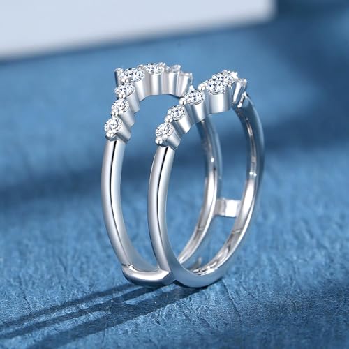 Moissanite Ring Enhancer for Women Engagement Rings D Color VVS1 Moissanites Curved Wedding Bands S925 Sterling Silver 18K White Gold Plated Rings for Wife Women Her2