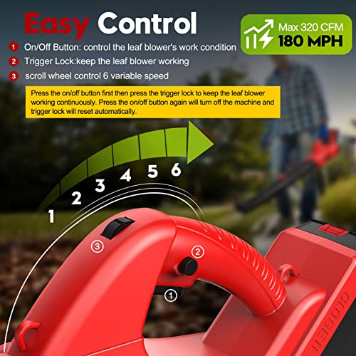 Electric Leaf Blower Cordless 21V, 320 Cfm 180 Mph Battery Powered Leaf Blower With 4000Mah Battery And Charger, 2 Section Tubes, 6-Speed Dial Control Leaf Blowers For Lawn Care, Snow, Debris, Dust #TOP4