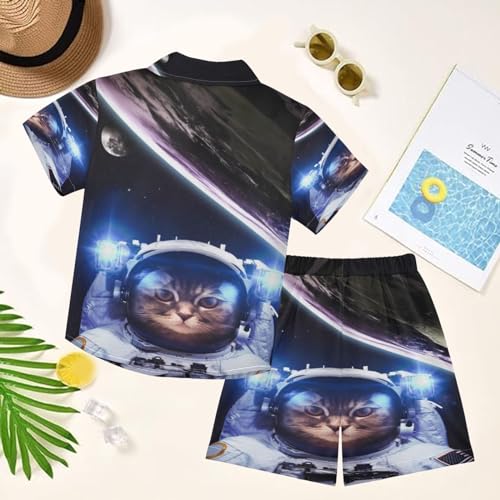 Image of visesunny Boy's 2 Pieces Shirt and Short Set Casual Shirts Short Sleeve Beach Shorts Summer Outfits for 3-10 Years Kids