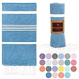 Turkish Peshtemal Pestemal Towel Thin Camping Bath Sauna Beach Gym Pool Fouta Towels 100% Cotton 70x40 inches Royal Blue (6530)