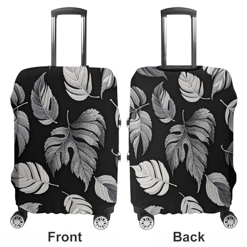 Black Gray Leaf Jacquard Luggage Cover Elastic Suitcase Protector Case Anti-Scratch Washable Baggage Covers Protector For Traveling, Aircraft Consignment XL3