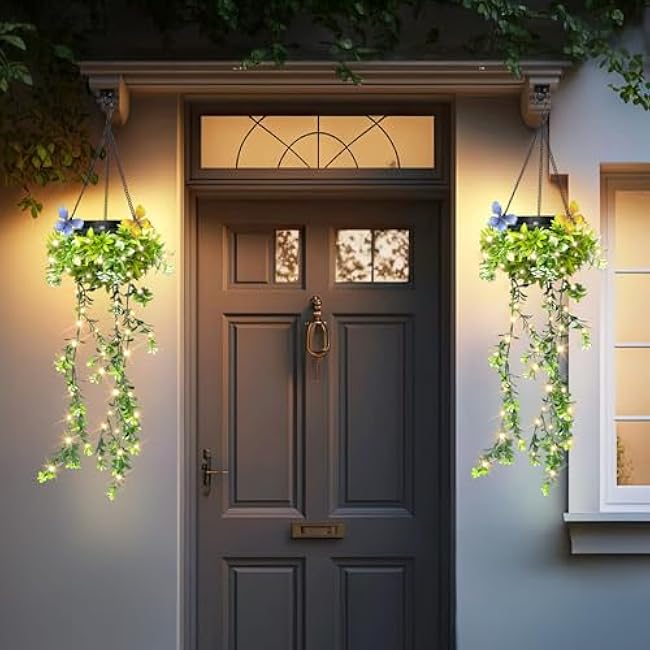 Solar Hanging Garden Lights - 2 Pack, 66 LEDs Butterfly & Flower Decor, IP65 Waterproof Summer Patio Lights for Outdoor Party Camping Poolside, Romantic Wedding, Gifts for Daughter Mom Grandma