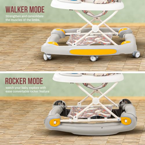 Image of Baybee 3 in 1 Awry Baby Walker for Kids with Rocker & Push Handle, 3 Adjustable Height, Mat & Musical Toy Bar | Activity Walker for Baby | Push Walker 6-18 Months Boy Girl (Grey)