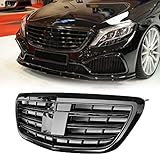 JXJ Front Grille Grid Grill Compatible for S Class W222 S65 S300 S400 S500l 2014-2016, Gloss Black