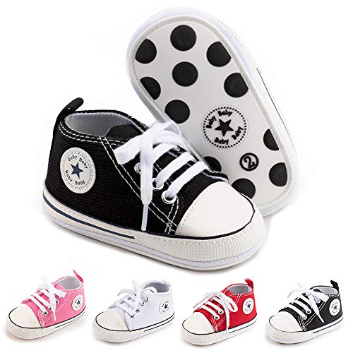 Image of Save Beautiful Baby Girls Boys Canvas Sneakers Soft Sole High-Top Ankle Infant First Walkers Crib Shoes