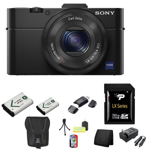Sony DSC-RX100M II Cyber-shot Digital Still Camera 20.2MP, Black + 32GB SDHC Class 10 Memory Card + External Rapid Charger + NP-BX1 battery + Sony Carrying Case + Table Top Tripod, Lens Cleaning Kit, LCD Protector + USB SDHC Reader + Memory Wallet