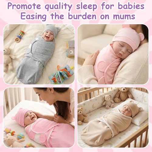Image of Ramede 6 Pack Swaddle Blanket with Hats for Baby Girl Boy 100% Cotton Swaddles 0-3 Months, Adjustable Breathable Skin Friendly Receiving Blanket Wrap, Essential for Newborns(Classic,Light Color)