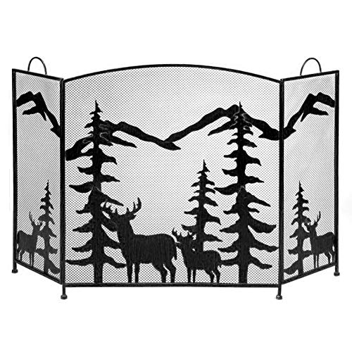 Protector de Pantalla para Chimenea, 3 Paneles Negros, Puertas para Chimenea, mamparas clásicas Grandes para chimeneas Abiertas, de Gas o de leña.