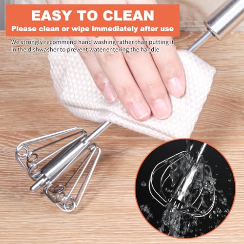 Egg Whisk Hand Push Whisk Blender, Stainless Steel Egg Beater Milk Frother Rotating Push Mixer Stirrer for Whisking, Beating, Stirring - Image 6