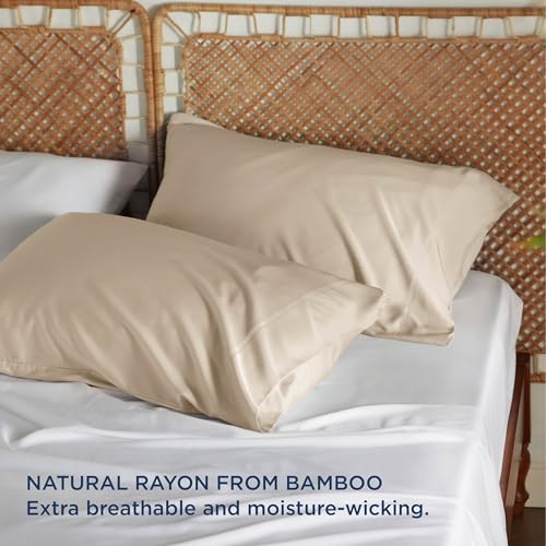 Bedsure Cooling Pillow Cases Queen Size Set of 2, Rayon Derived from Bamboo Queen Pillowcases, Beige Pillow Cases, Breathable & Silky Soft Bedding Pillow Covers with Envelope Closure, 20x30 Inches