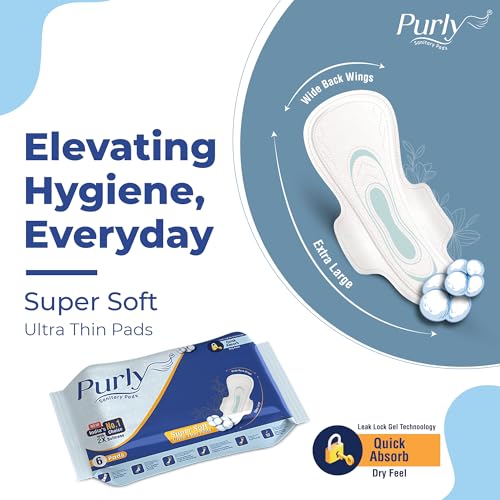 Image of Purly Cottony Soft Sanitary Pads for Women with Hygiene & Comfort 60 Pads| Ultimate Protection & Comfort, Locks Odour & wetness| Superior Dry feel With LeakLock Technology| 290mm XXL (Pack of 10)