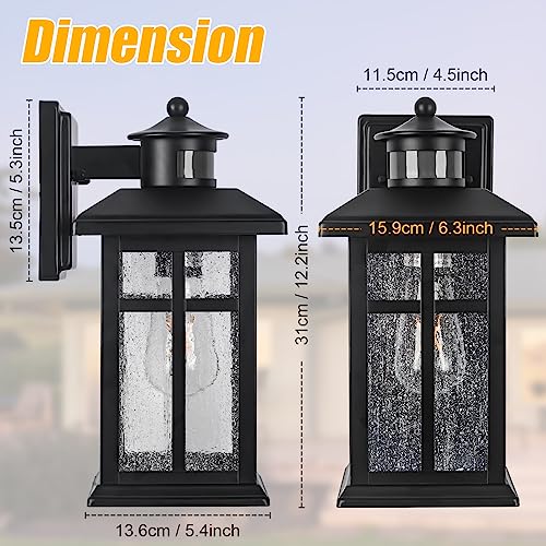 Motion-Sensor-Outdoor-Wall-Lights-2-Packs-Updated-Dusk-to-Dawn-Outdoor-Lighting-Exterior-Light-Fixtures-with-E26-Sockets-Tempered-Glass-Wall-Mounted-Black-Waterproof-Outdoor-Lights-for-House