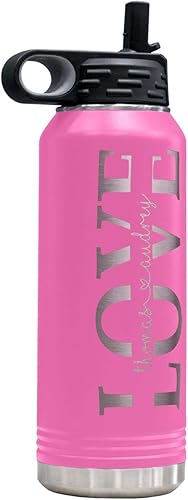 Botella de agua personalizada de acero inoxidable AMOR de 32 onzas  incluye los nombres de los pares felices o el último o un mensaje especial, cita