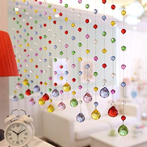 LW 100% Glass Drops, Acrylic String Beads Partition Crystal Curtains for Living Room (5 Feet Hight, 10 String Suitable for 2.5 to 3 Feet Width) (Multicolor)