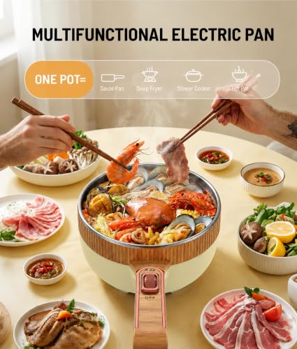 Image of Electric Hot Pot 1.5L Mini Portable Electric Pot Dual Power | Electric Cooking Pot with Saute Frying Functions for Ramen Pasta Steak Eggs Soup for Dorms Small Kitchen Camping RV Travel