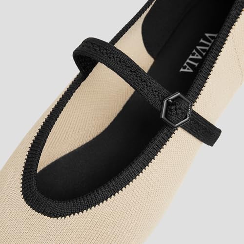 Image of VIVAIA Nelly Women's Mary Jane Flats Comfortable Almond Toe Ballet Flat Shoe Lightweight Soft Versatility Dress Shoes