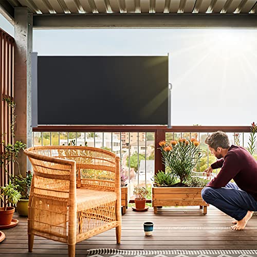 Gimisgu Seitenmarkise Ausziehbar, 140x300cm Wandmarkise Balkon Sichtschutz Markise, Sonnenschutz Windschutz für Terrasse, Balkon, Garten, Anthrazit, Grau
