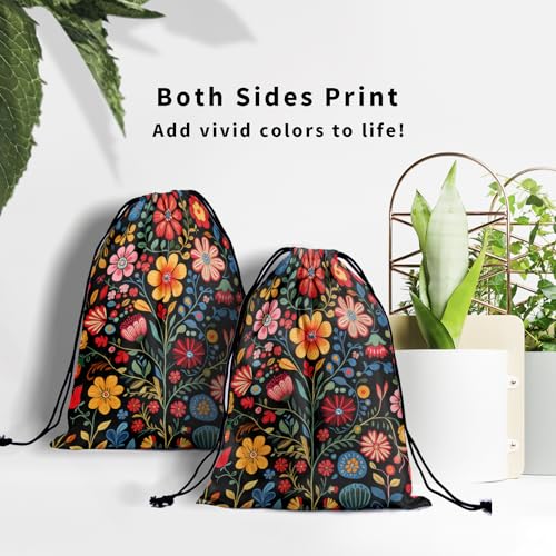 Image of Nerxy Mexican Floral Grip Bag - Colorful Gymnastics Grip Bag Flower Gymnasts Gym Bag Drawstring Gift Bag Gym Storage Pouch for Sports Party Favors